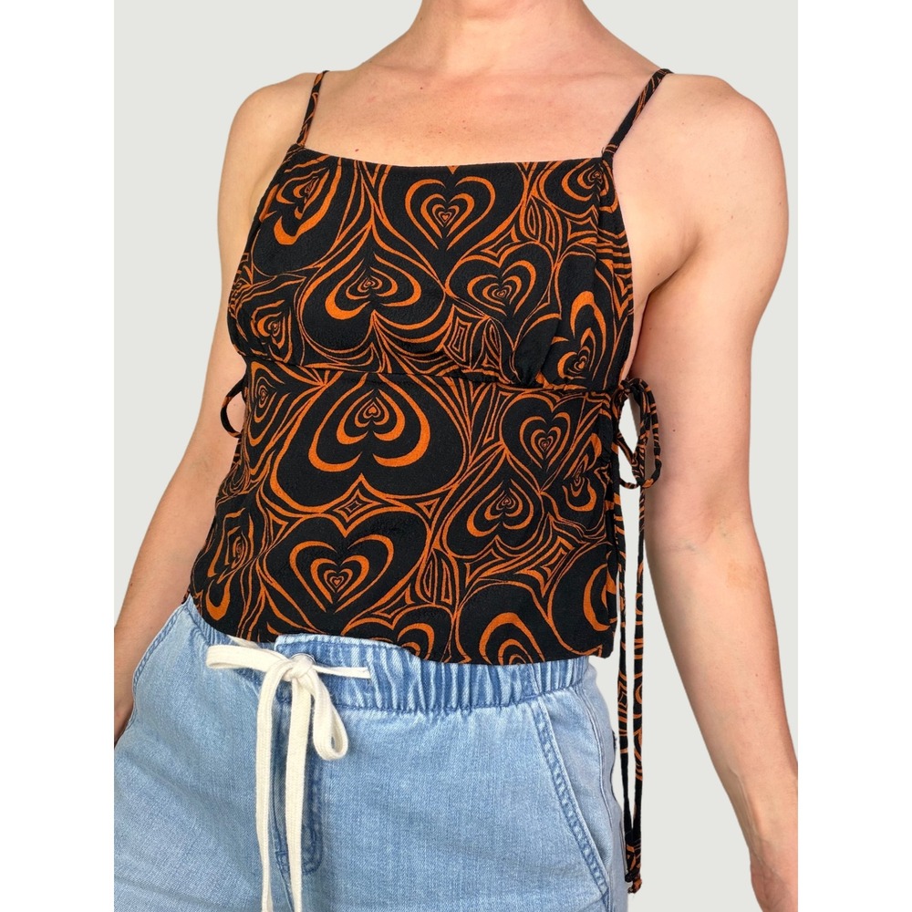 Lisa Says Gah Wild Hearts Buffy Tank Tie Side Cami Top Camisole Heart Print S